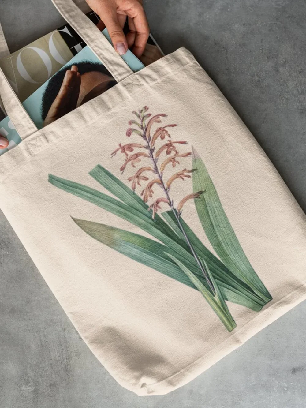 Belladonna Lily Vintage Floral Print Graphic Canvas Tote Bag
